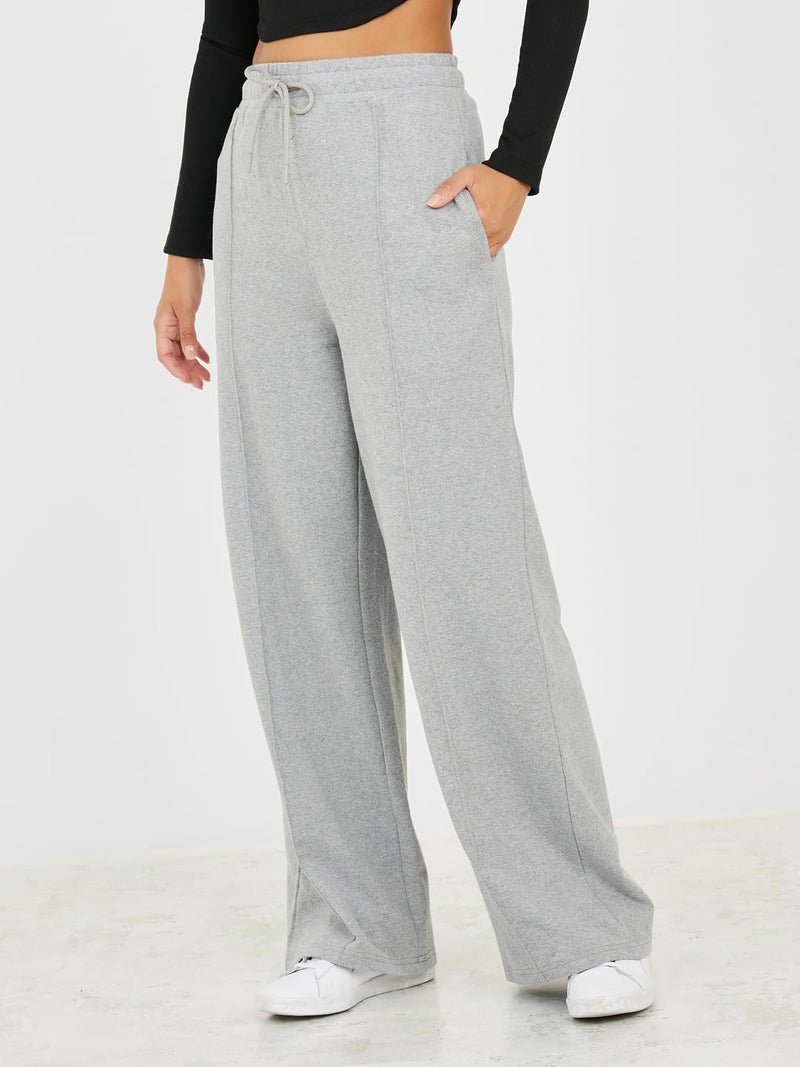 Styli Women Loose-Fit Cotton Jogger- Solid Mid-Rise Design, Elasticated Waistband with Drawstring Closure, Two Pockets Comfortable and Versatile Everyday Wear Joggers for Women Grey - Image 2
