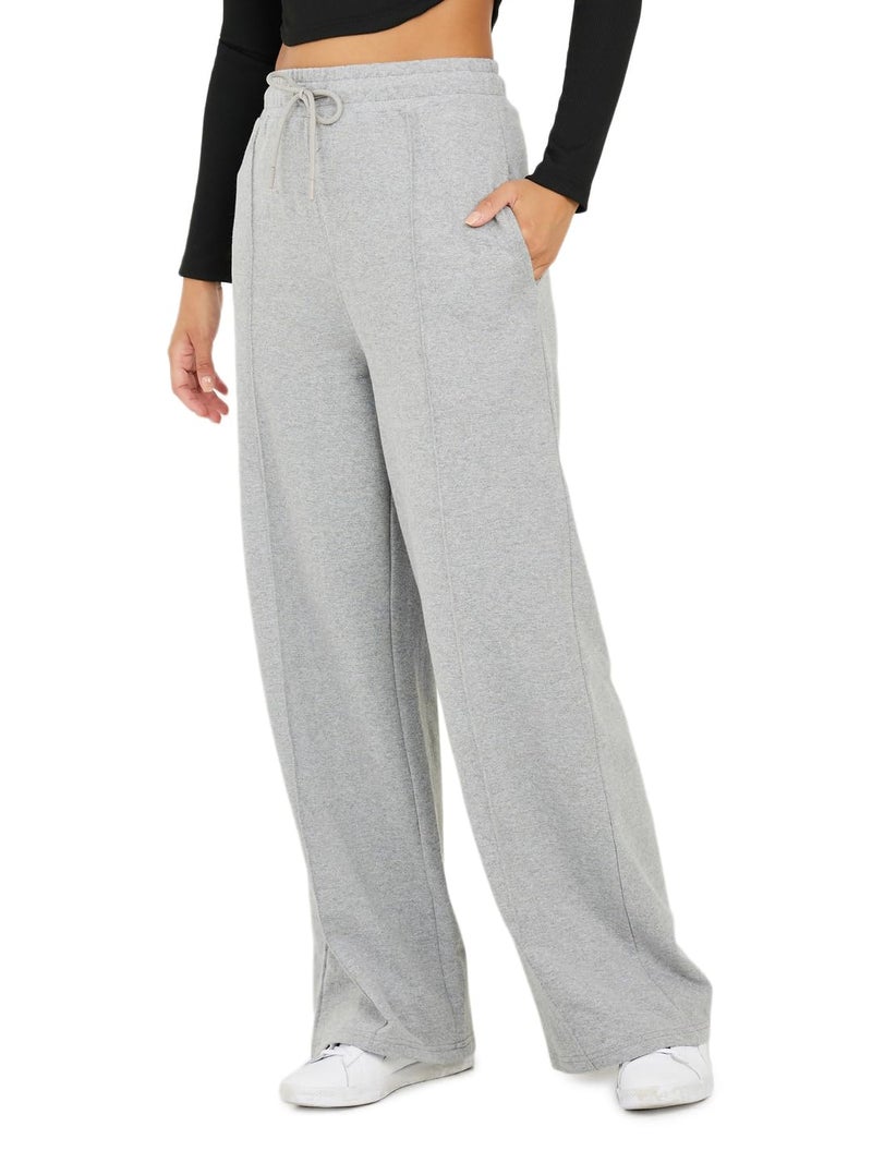 Styli Women Loose-Fit Cotton Jogger- Solid Mid-Rise Design, Elasticated Waistband with Drawstring Closure, Two Pockets Comfortable and Versatile Everyday Wear Joggers for Women Grey - Image 1