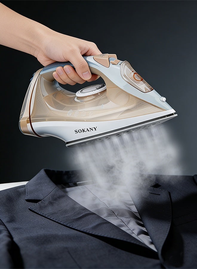 سوكاني مكواة ملابس بخارية (مكوى/كاوية) - 2400 واط، قاعدة مانعة للانزلاق، سعة ماء 300 مل، دفع بخار 100 جرام/دقيقة، درجة حرارة قابلة للتعديل، فتحة بخار لتوزيع الحرارة بشكل متساوٍ - SK-11039 ذهبي - Image 4