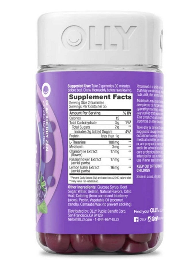 OLLY Restful Sleep Gummy Supplement with Melatonin & L-theanine Chamomile, BlackBerry Zen, (55 Day Supply) Supports A Healthy Sleep Cycle* Packaging May Vary (110 Gummies) - Image 2