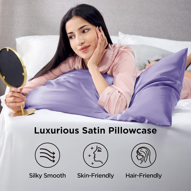 Bedsure Satin Pillowcase 2 Pack Similar to Silk Pillow Cases Standard Size, Pillow Case for Sleeping Women with Envelope Closure, Gifts for Women Men, Lilac, 20x26 Inches, 2pcs - Image 3