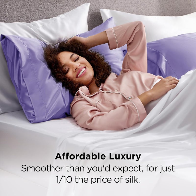 Bedsure Satin Pillowcase 2 Pack Similar to Silk Pillow Cases Standard Size, Pillow Case for Sleeping Women with Envelope Closure, Gifts for Women Men, Lilac, 20x26 Inches, 2pcs - Image 5