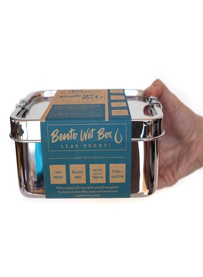 ECOlunchbox Bento Wet Box (Large Rectangle, 40 oz) - Leak Proof Stainless Steel Lunch Container with Soft Close Clips & Removable Silicone Gasket - Plastic Free, Dishwasher & Oven Safe - Image 3