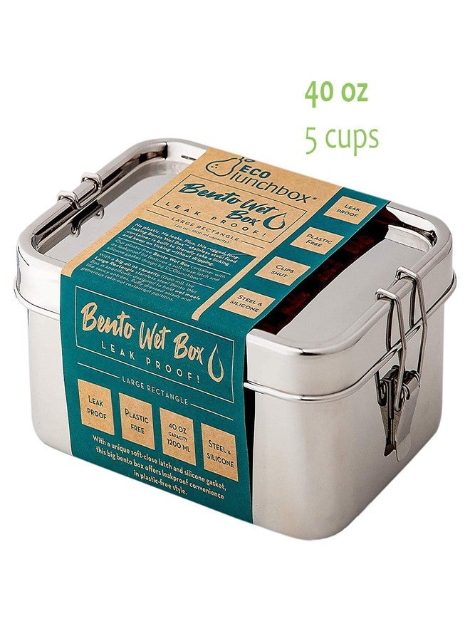 ECOlunchbox Bento Wet Box (Large Rectangle, 40 oz) - Leak Proof Stainless Steel Lunch Container with Soft Close Clips & Removable Silicone Gasket - Plastic Free, Dishwasher & Oven Safe - Image 5