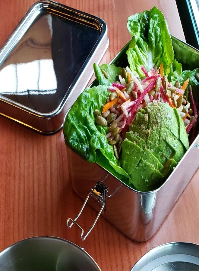 ECOlunchbox Bento Wet Box (Large Rectangle, 40 oz) - Leak Proof Stainless Steel Lunch Container with Soft Close Clips & Removable Silicone Gasket - Plastic Free, Dishwasher & Oven Safe - Image 2