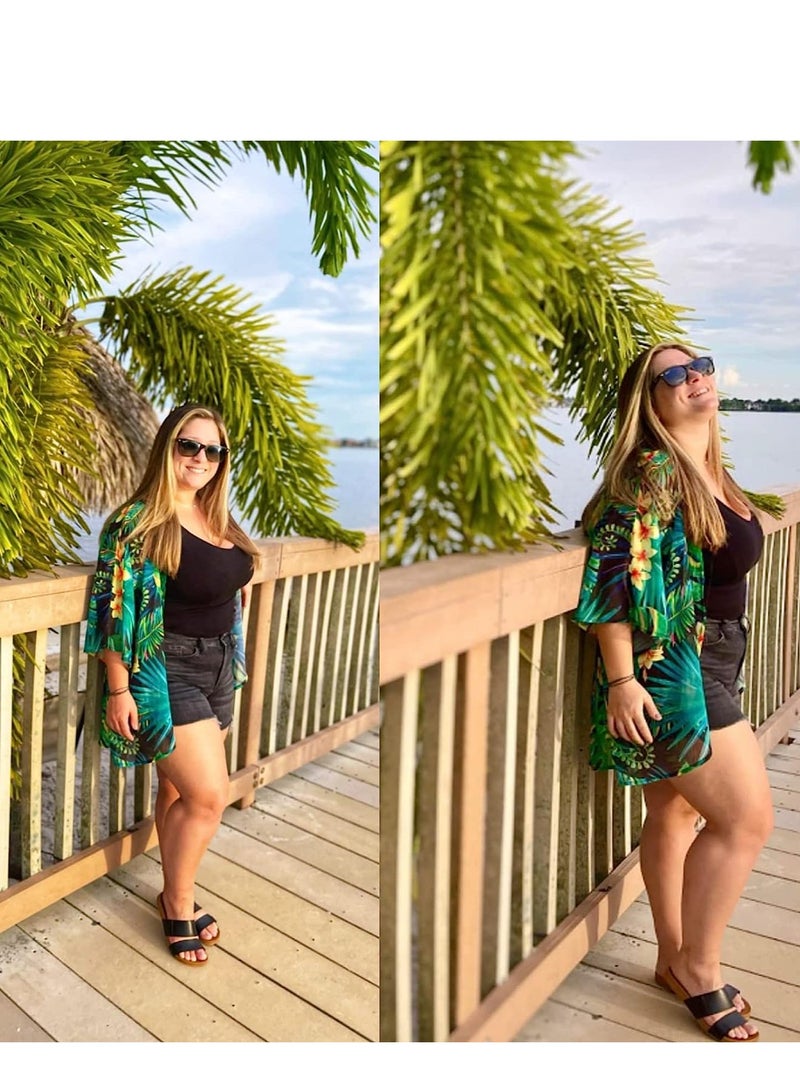 Floral Print Kimono Cardigan for Women - Puff Sleeve Casual Cover Up Blouse Tops - Image 5