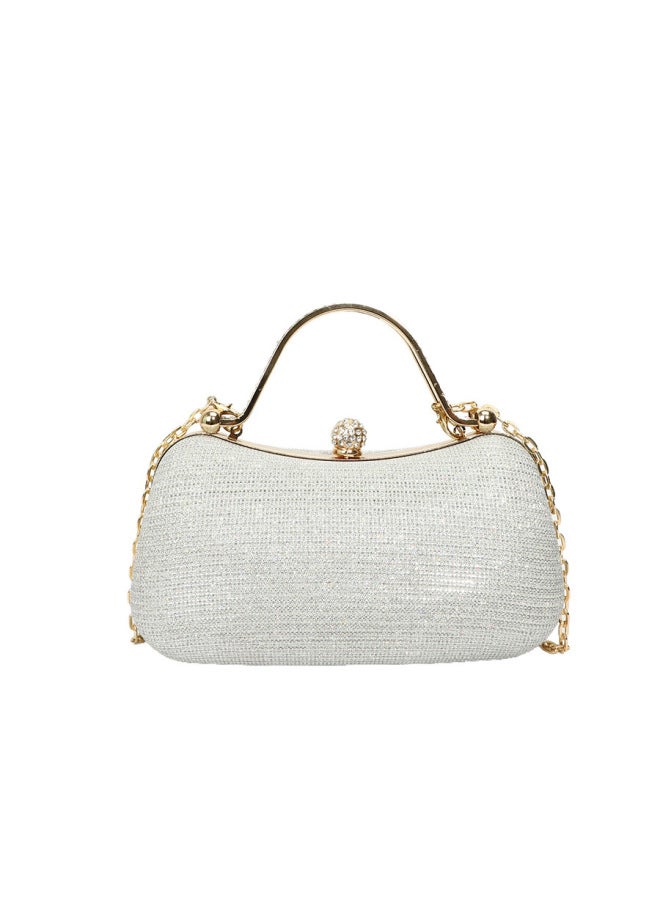 Handbag Women's 2025 Fashion Evening Bag Elegant Socialite Chanel Style Bag High-grade Chain Shoulder Bag-Color:Silver  - Image 1