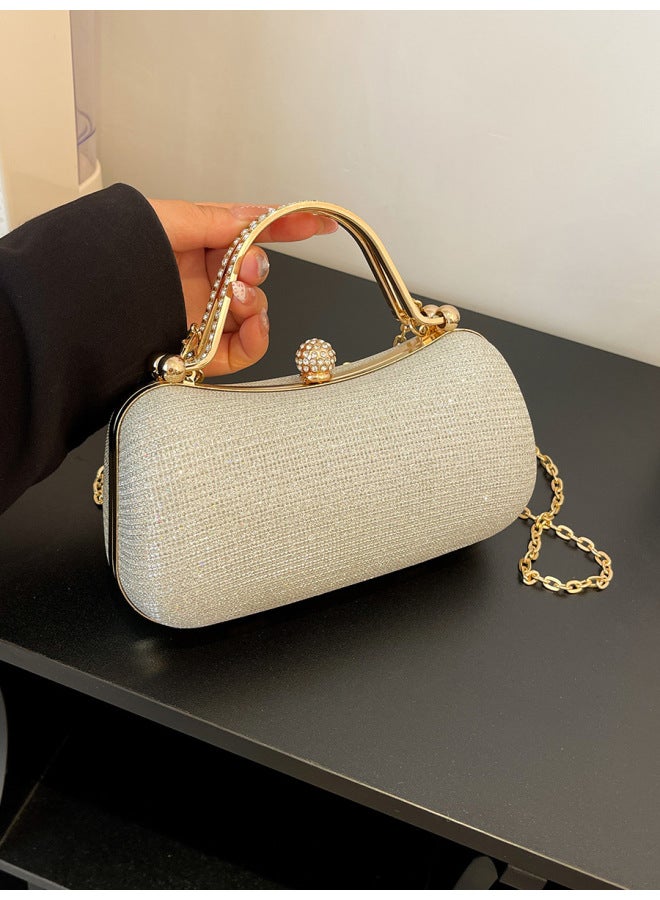 Handbag Women's 2025 Fashion Evening Bag Elegant Socialite Chanel Style Bag High-grade Chain Shoulder Bag-Color:Silver  - Image 5