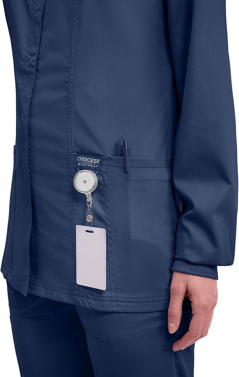 CHEROKEE Women's Snap Front Warm-up Jacket in Navy, XL - Image 2