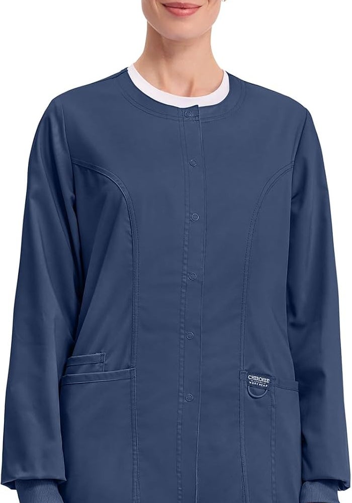 CHEROKEE Women's Snap Front Warm-up Jacket in Navy, XL - Image 1