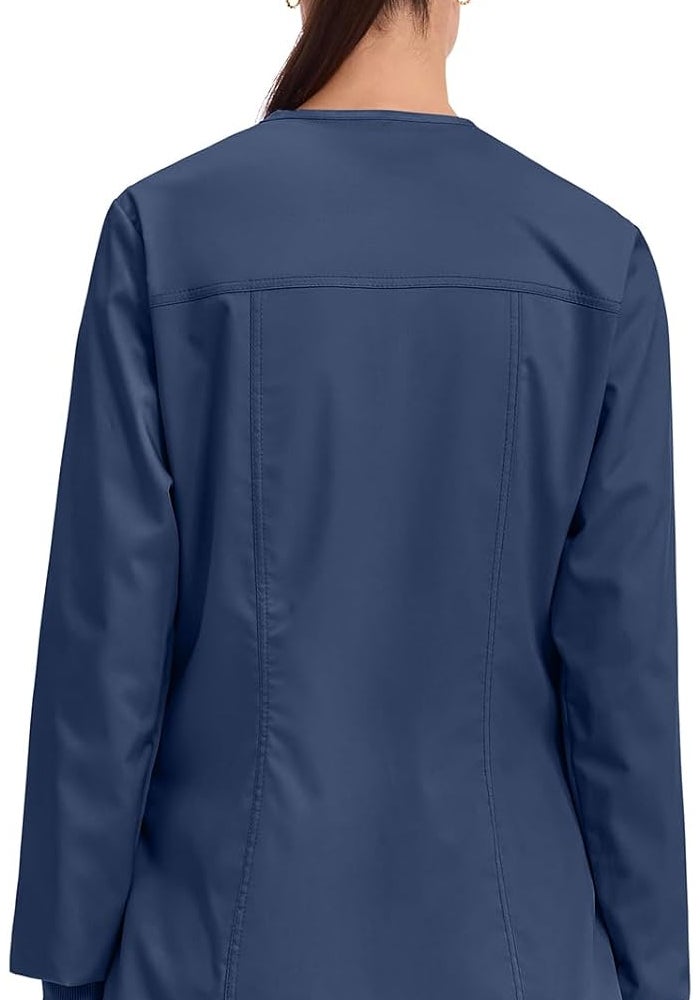 CHEROKEE Women's Snap Front Warm-up Jacket in Navy, XL - Image 4