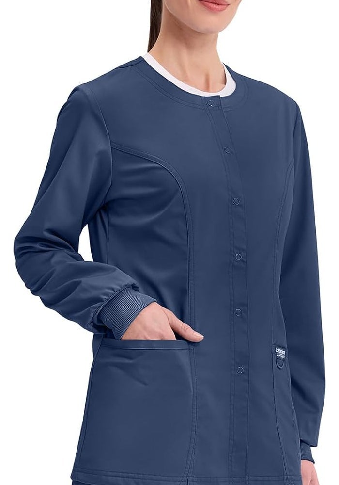 CHEROKEE Women's Snap Front Warm-up Jacket in Navy, XL - Image 5