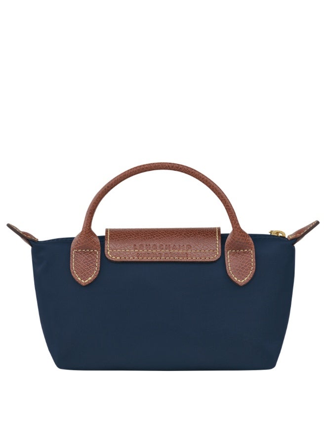 Mini Dual-Use Handheld & Crossbody Bag, Water-Resistant Nylon with Leather Trim, Navy Blue - Image 2