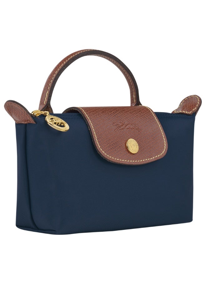 Mini Dual-Use Handheld & Crossbody Bag, Water-Resistant Nylon with Leather Trim, Navy Blue - Image 3