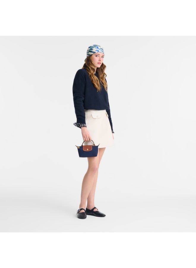 Mini Dual-Use Handheld & Crossbody Bag, Water-Resistant Nylon with Leather Trim, Navy Blue - Image 4