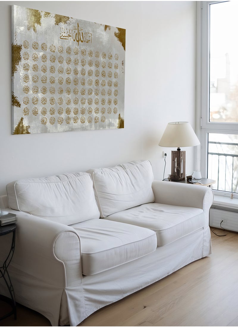 LOWHA Canvas Wall Art Stretched Over Wooden Frame with Islamic Names of Allah Painting  - Image 2