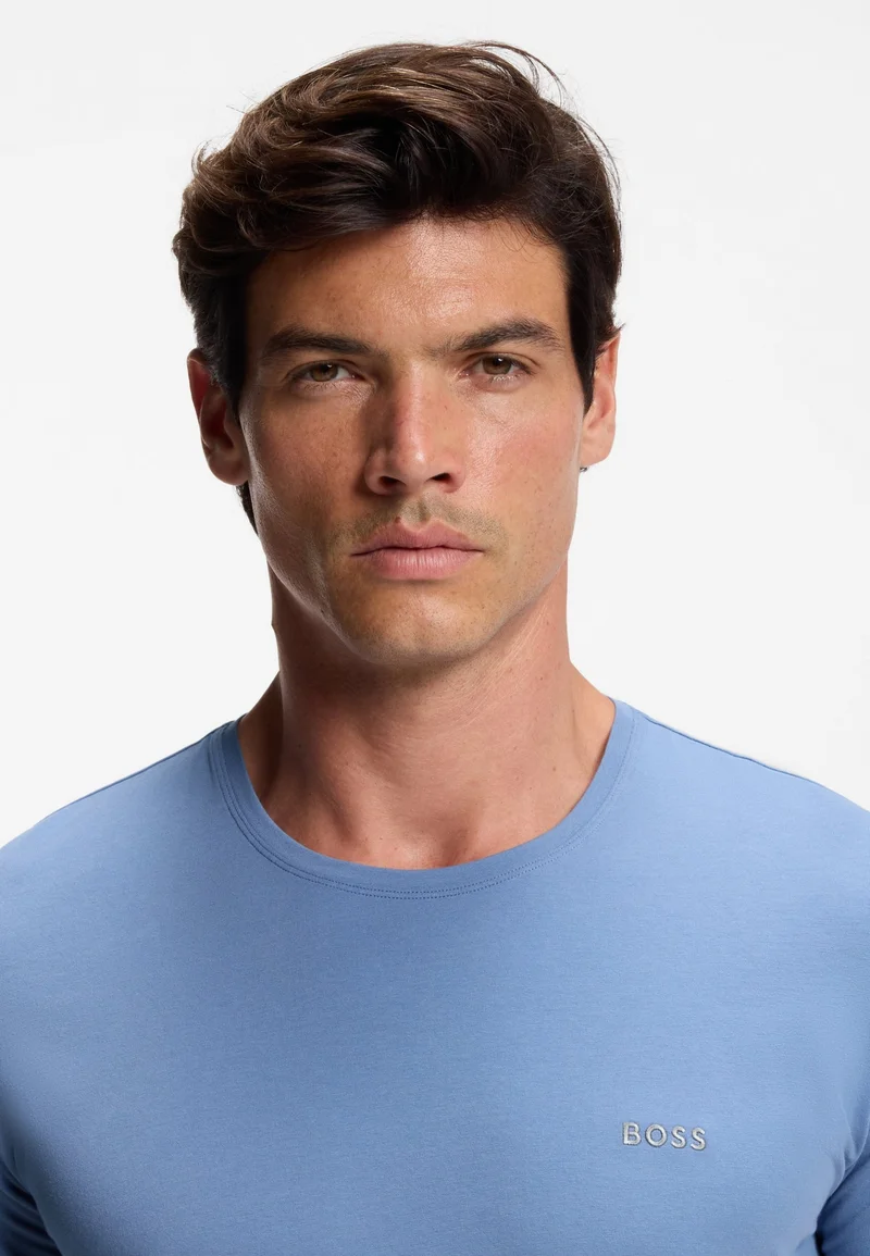 BOSS Light Blue Stretch-cotton T-shirt with embroidered logo for Men | Best Price UAE