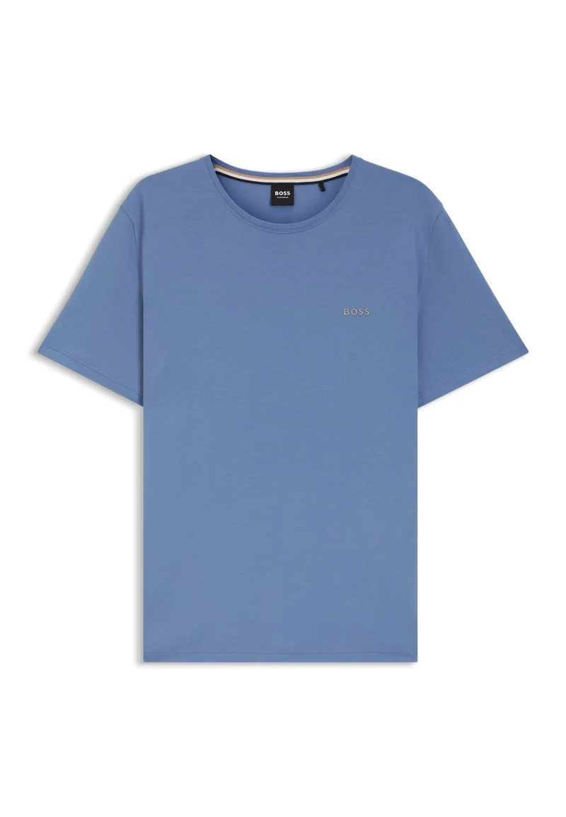 BOSS Light Blue Stretch-cotton T-shirt with embroidered logo for Men | Best Price UAE