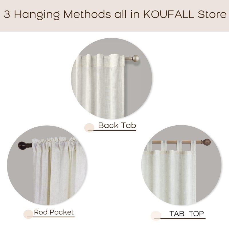 KOUFALL Natural Linen Curtains 63 Inch Length for Living Room 2 Panels Bronze Gommet Light Filtering Semi Sheer Curtain for Bedroom Kitchen Cream - Image 3
