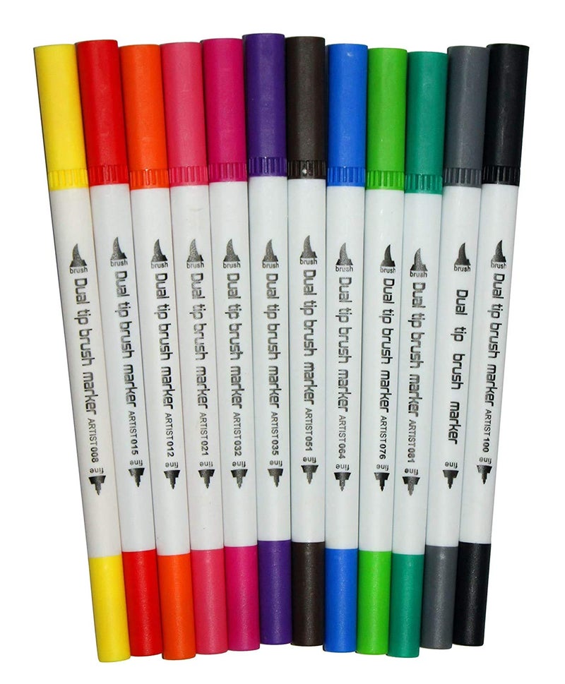 Worison worison Dual Tip Brush Marker Pens Artistic Watercolour 12,Brush Tip With Fine Liner 0.4Mm&Markers Pen With 1-2 Mm Tip For Writing Drawing Coloring,Multi-coloured - Image 1