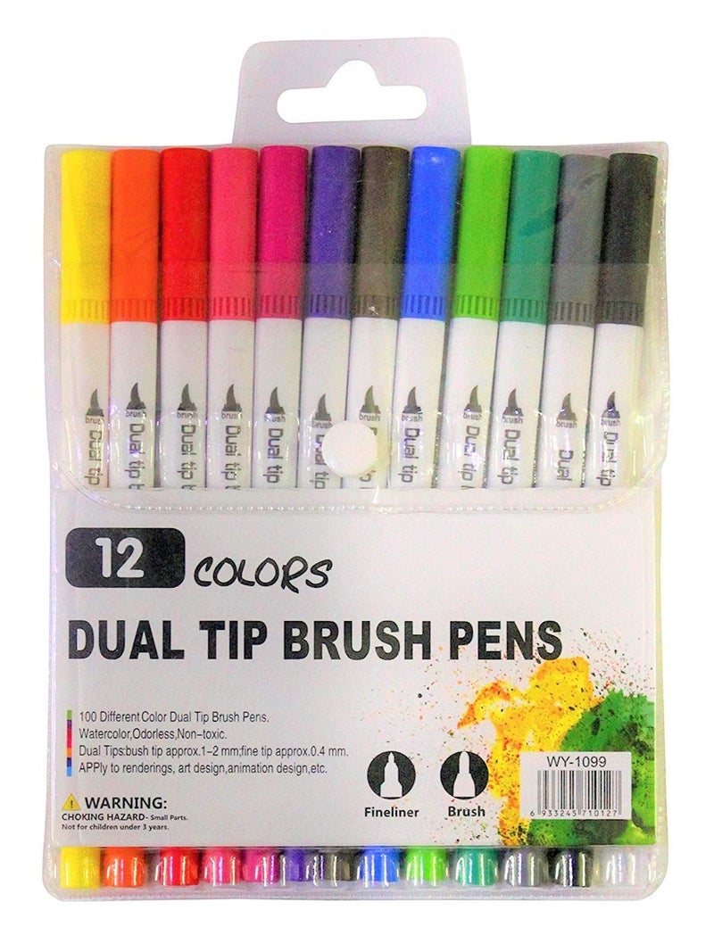 Worison worison Dual Tip Brush Marker Pens Artistic Watercolour 12,Brush Tip With Fine Liner 0.4Mm&Markers Pen With 1-2 Mm Tip For Writing Drawing Coloring,Multi-coloured - Image 2