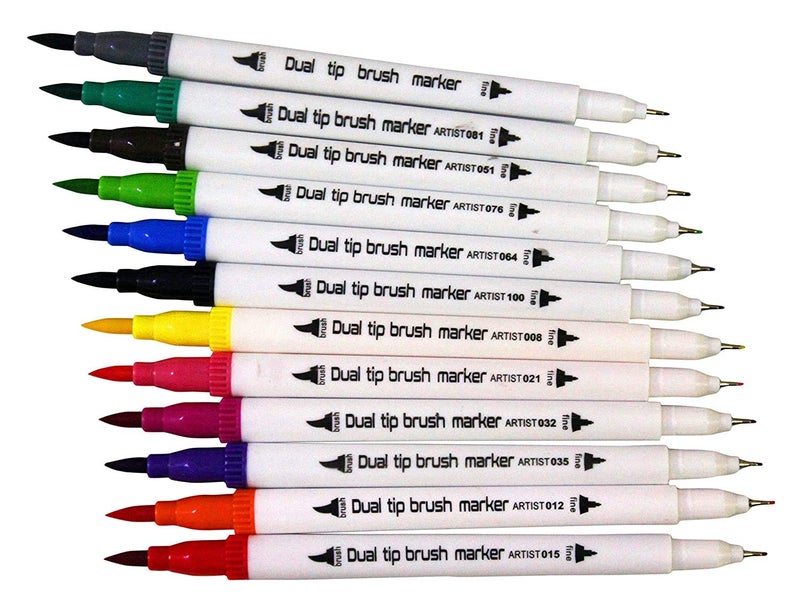 Worison worison Dual Tip Brush Marker Pens Artistic Watercolour 12,Brush Tip With Fine Liner 0.4Mm&Markers Pen With 1-2 Mm Tip For Writing Drawing Coloring,Multi-coloured - Image 3