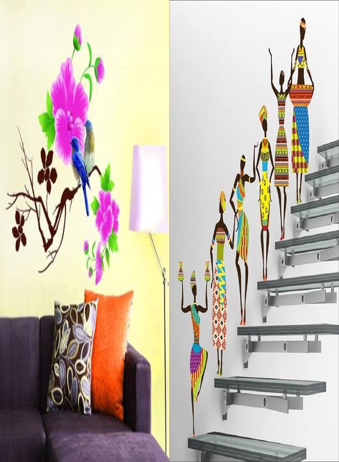 Walltech Set of 2 Wall Sticker Blue Bird and Tribal Lady Wall Sticker - Image 1