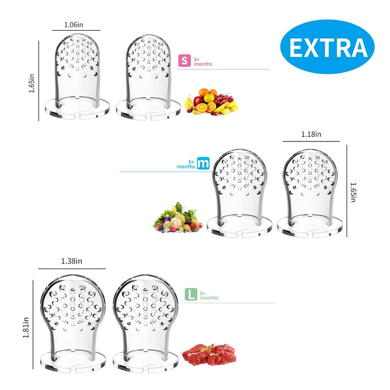 WAJIAYON Food Feeder Baby Fruit Pacifier (3 Pcs) with 6 Different Sized Silicone Pacifiers 2 PCS Dispensing Spoon 90ML Spoons Clip Infant Teething Feeders -Blue - Image 5