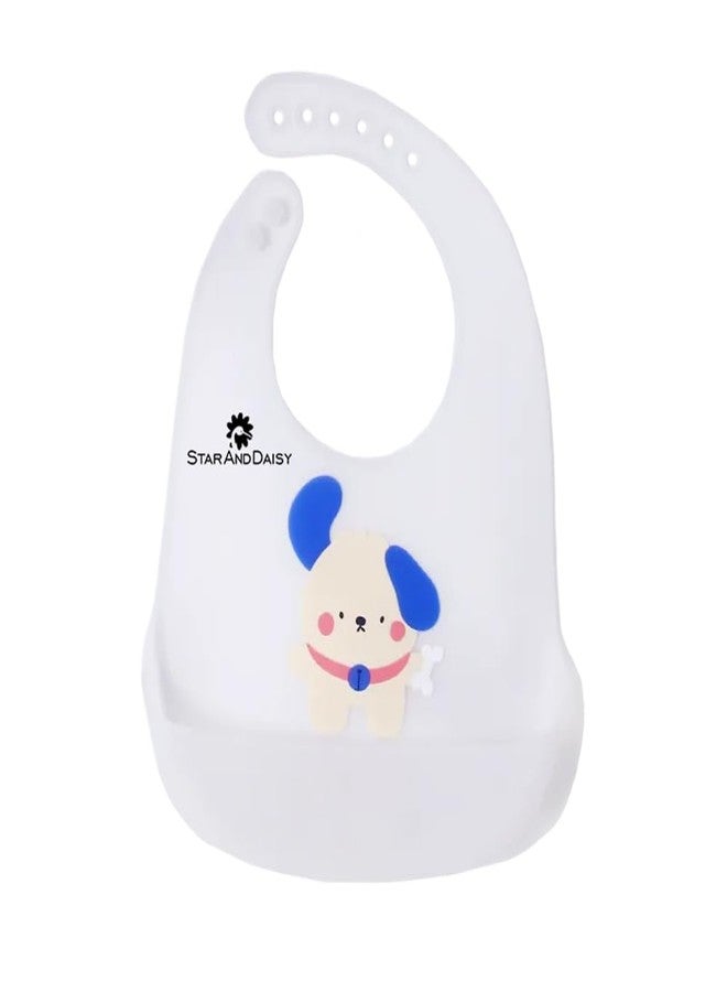StarAndDaisy Reusable Silicone Baby Bib with Adjustable Buttons for Mess-Free Feeding, Weaning, and Easy Cleaning and Waterproof. (Printed-White) - Image 1