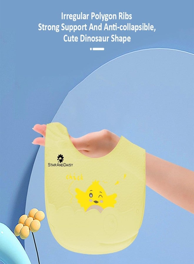 StarAndDaisy Reusable Silicone Baby Bib with Adjustable Buttons for Mess-Free Feeding, Weaning, and Easy Cleaning and Waterproof. (Printed-White) - Image 3
