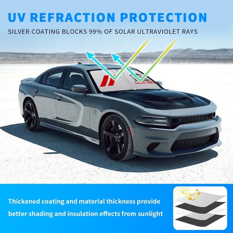 uuakarin Last Call Car Windshield Sun Shade with Unique Logo Compatible for Dodge Challenger Charger Hornet Blocks UV Rays Sun Visor Protector Front Window Sunshade Visor Accessories - Image 2