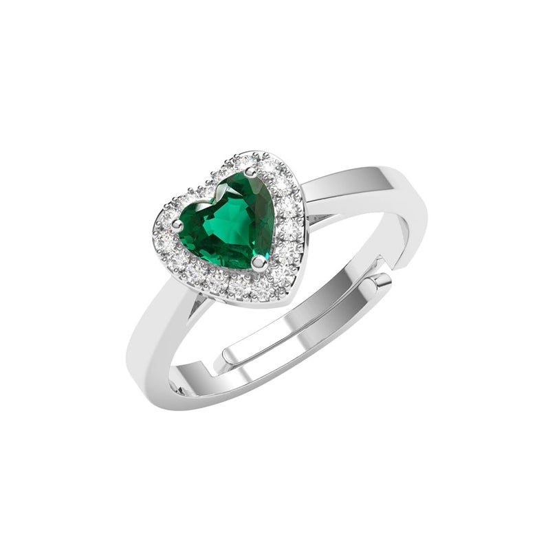 CLARA Pure 925 Sterling Silver Grethe Green Heart Solitaire Finger Ring | Swiss Zircon Platinum Plated | Size Adjustable | Gift for Women Girls Wife Girlfriend - Image 1