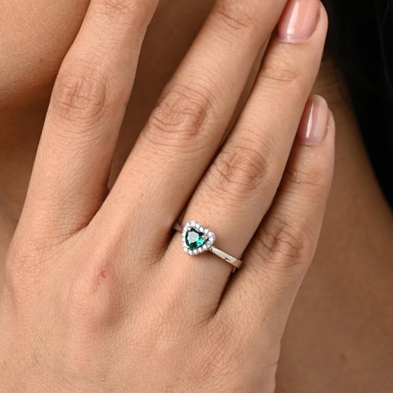 CLARA Pure 925 Sterling Silver Grethe Green Heart Solitaire Finger Ring | Swiss Zircon Platinum Plated | Size Adjustable | Gift for Women Girls Wife Girlfriend - Image 4