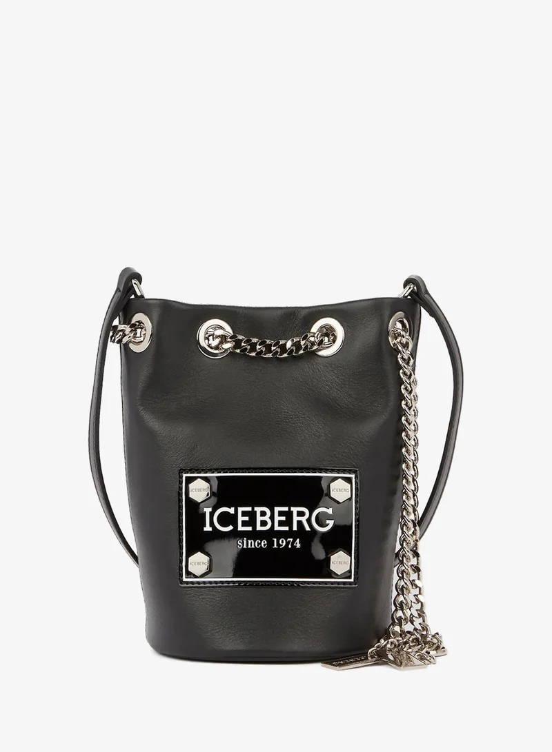 ICEBERG Black Leather Bucket Bag