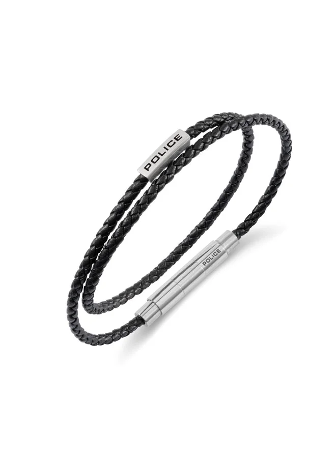 POLICE Duplex Black Double Wrap Leather Bracelet for Men