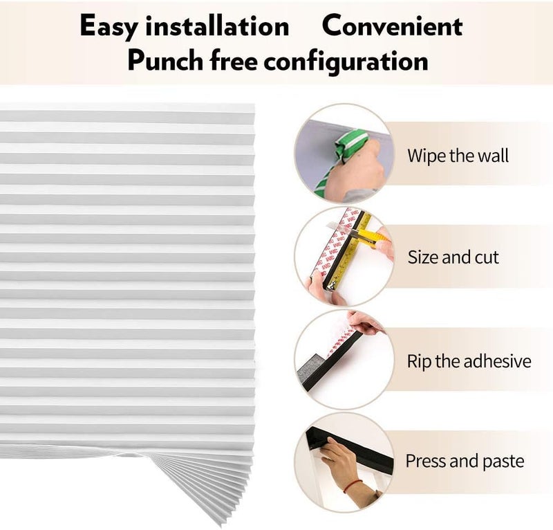 LUCKUP 3 Pack Cordless Light Filtering Pleated Fabric Shade,Easy to Cut and Install, with 6 Clips (48"x72" - 3 Pack, White) … - Image 2