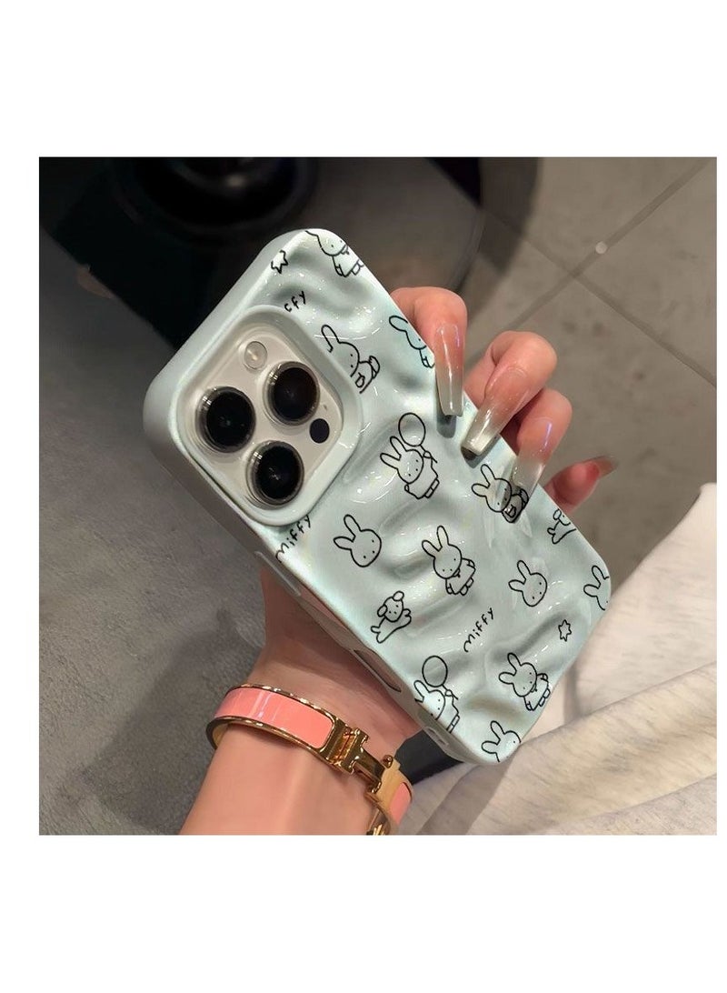 NIBEMINENT Full Screen Lines Mimi Rabbit Protective TPU Case Cover For iPhone 16 Pro Max, Blue