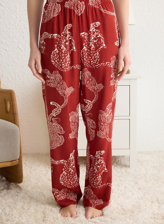 trendyol Cinnamon Tiger Patterned Rope Strap Viscose Woven Pajama Set  - Image 4