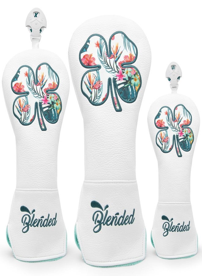 BAIRBRE Golf Club Covers White Lucky Clover Golf Head Covers Driver Covers Fairway Wood Headcover Hybrid Covers Leather Golf Headcover with Number Tag for All Brand - Image 1