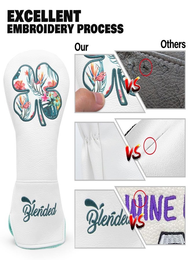 BAIRBRE Golf Club Covers White Lucky Clover Golf Head Covers Driver Covers Fairway Wood Headcover Hybrid Covers Leather Golf Headcover with Number Tag for All Brand - Image 3