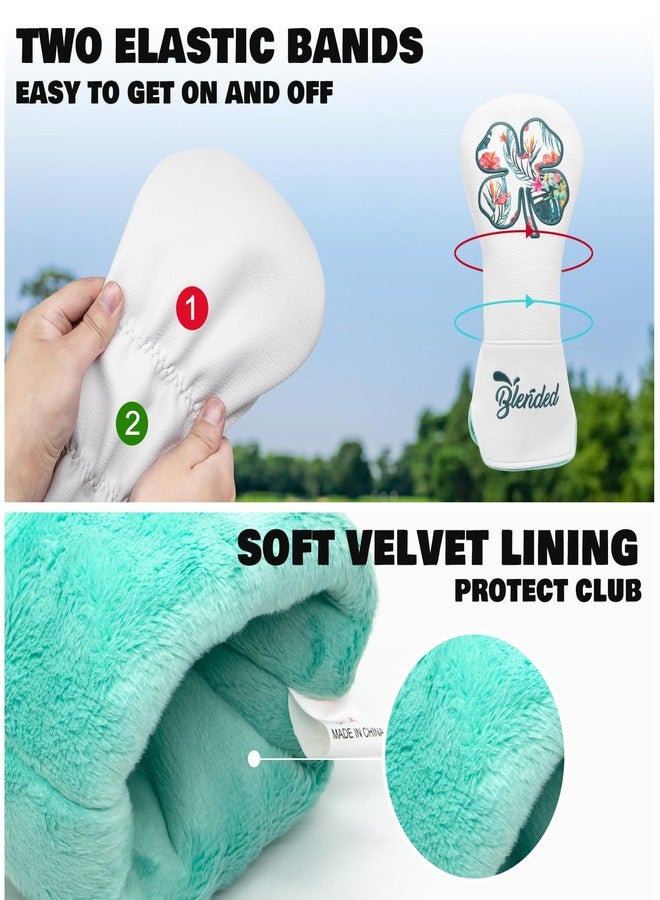 BAIRBRE Golf Club Covers White Lucky Clover Golf Head Covers Driver Covers Fairway Wood Headcover Hybrid Covers Leather Golf Headcover with Number Tag for All Brand - Image 4