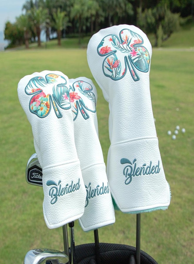 BAIRBRE Golf Club Covers White Lucky Clover Golf Head Covers Driver Covers Fairway Wood Headcover Hybrid Covers Leather Golf Headcover with Number Tag for All Brand - Image 2