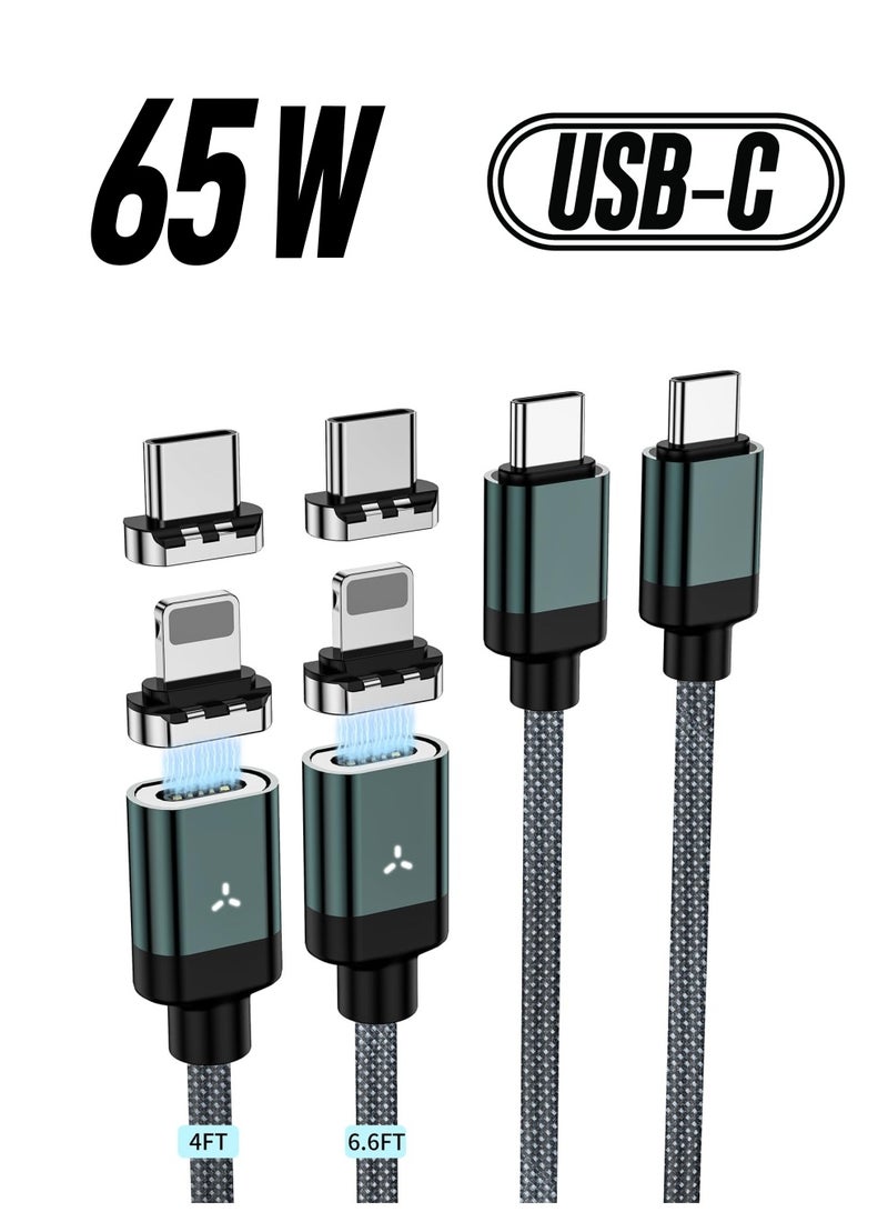 SYOSI، كابل USB C إلى USB C PD65W مع رأسي شفط مغناطيسيين، كابل شحن سريع 5 أمبير لأجهزة iPhone، كابل Type C لأجهزة Samsung، لأجهزة Android، كابلات نقل الملفات عالية السرعة - Image 1