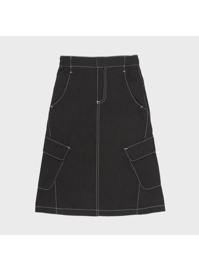 Zara kids' Embroidered Topstitch Cargo A-line Versatile Skirt - Image 2