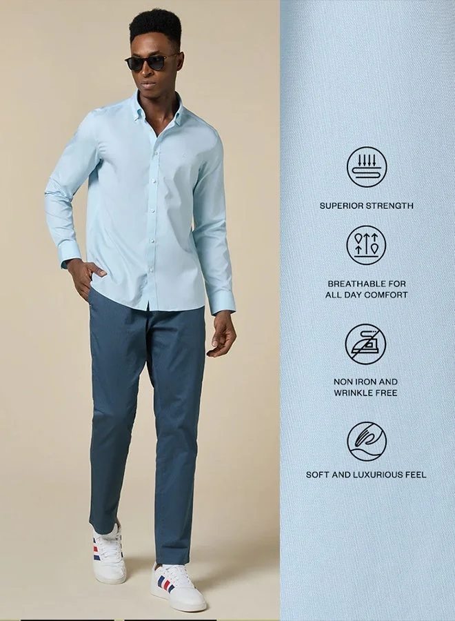 MANNERISM  The Airy Pinstripe Sky Blue Oxford Shirt with Soft, Light Texture for Men | Best Price UAE