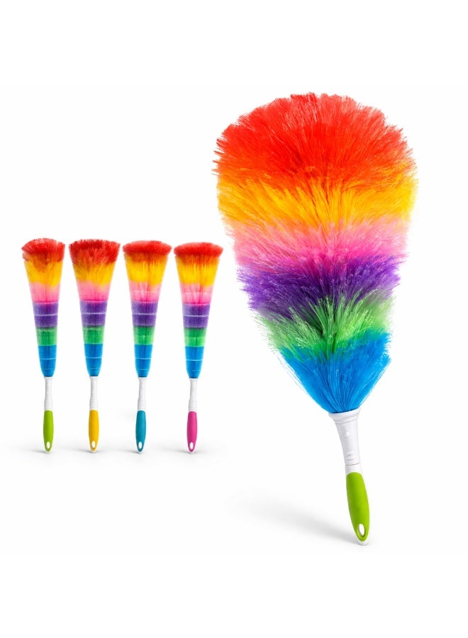 Lukadah 1 Pcs Rainbow Microfiber Feather Duster – Soft Multi-Color Cleaning Brush with Ergonomic Non-Slip Handle, Flexible & Washable Duster for Home, Office, Car, Furniture, Ceiling Fan & Dust Removal (1 Large + Small Dusting Brushes) - Image 1