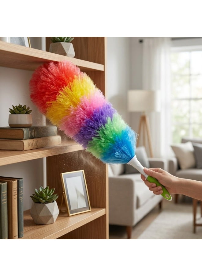 Lukadah 1 Pcs Rainbow Microfiber Feather Duster – Soft Multi-Color Cleaning Brush with Ergonomic Non-Slip Handle, Flexible & Washable Duster for Home, Office, Car, Furniture, Ceiling Fan & Dust Removal (1 Large + Small Dusting Brushes) - Image 2
