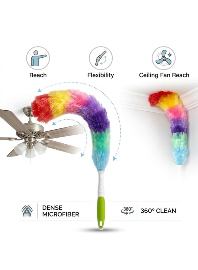 Lukadah 1 Pcs Rainbow Microfiber Feather Duster – Soft Multi-Color Cleaning Brush with Ergonomic Non-Slip Handle, Flexible & Washable Duster for Home, Office, Car, Furniture, Ceiling Fan & Dust Removal (1 Large + Small Dusting Brushes) - Image 3