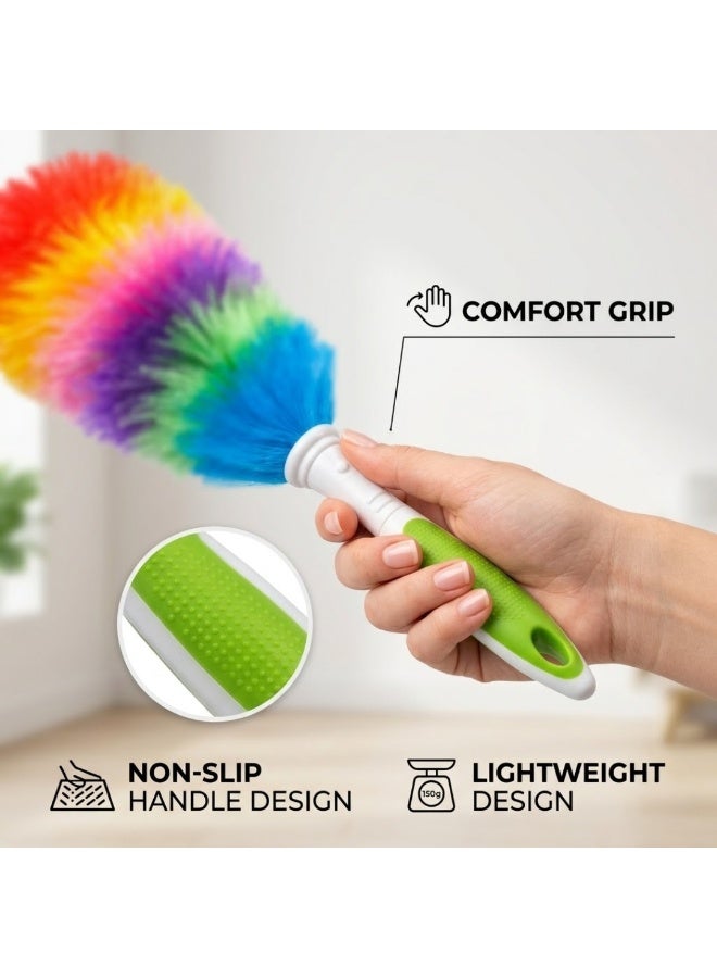 Lukadah 1 Pcs Rainbow Microfiber Feather Duster – Soft Multi-Color Cleaning Brush with Ergonomic Non-Slip Handle, Flexible & Washable Duster for Home, Office, Car, Furniture, Ceiling Fan & Dust Removal (1 Large + Small Dusting Brushes) - Image 4