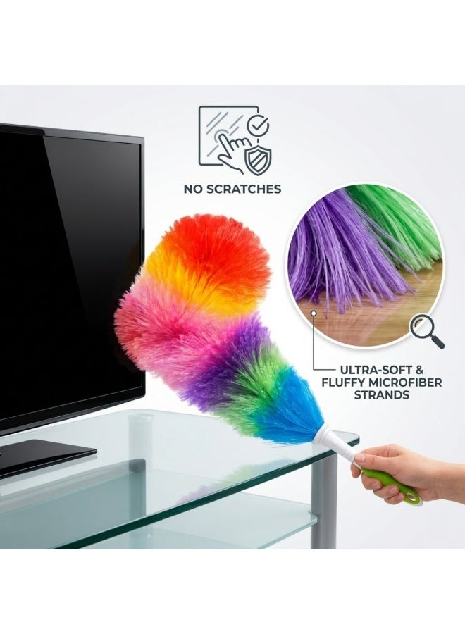 Lukadah 1 Pcs Rainbow Microfiber Feather Duster – Soft Multi-Color Cleaning Brush with Ergonomic Non-Slip Handle, Flexible & Washable Duster for Home, Office, Car, Furniture, Ceiling Fan & Dust Removal (1 Large + Small Dusting Brushes) - Image 5